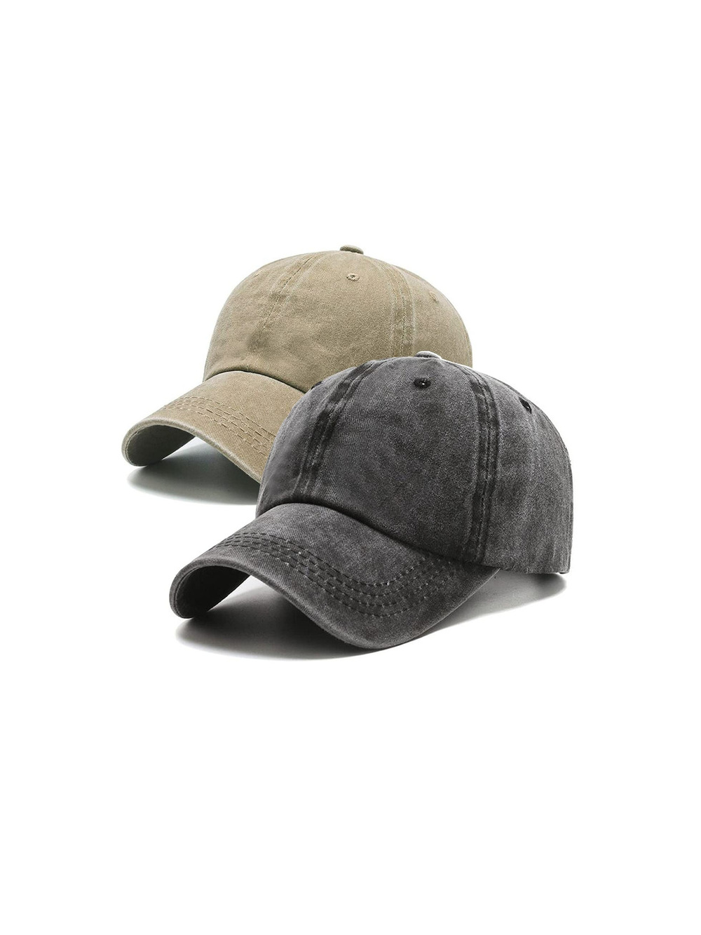2 Packs Vintage Washed Distressed Baseball Cap | Black, Khaki(Washed) | Size OS